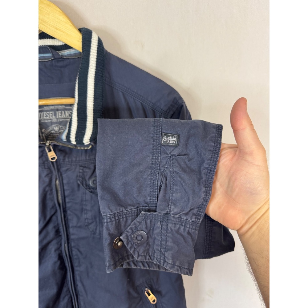 Diesel Jeans Navy Blue Cotton Bomber Jacket Mens Medium Full Zip Utility Coat - Picture 3 of 12